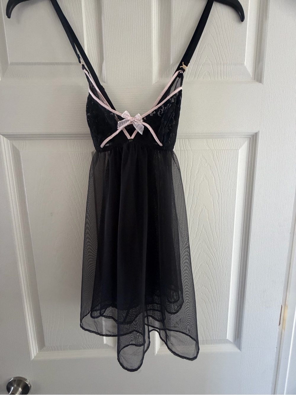 Victoria's Secret Black Mesh Babydoll with Light Pink Trim